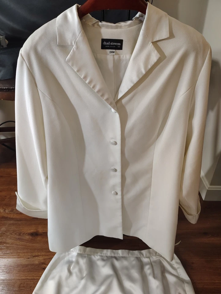 Chad Stevens 2 Piezas Chaqueta y Falda Traje Mujer 18W Blanco Encaje Madre de la Novia 3283 Foto 4 de 4