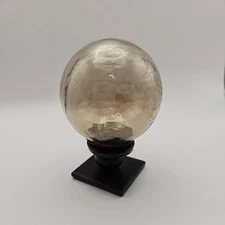 Reflective Smoked Glass Globes Balls Spheres on Wood Stand From India