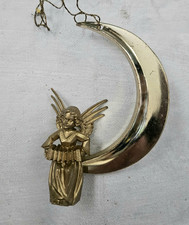 Vintage Gold Angel Instrument Crescent Moon German Christmas Ornament 3 1/2"