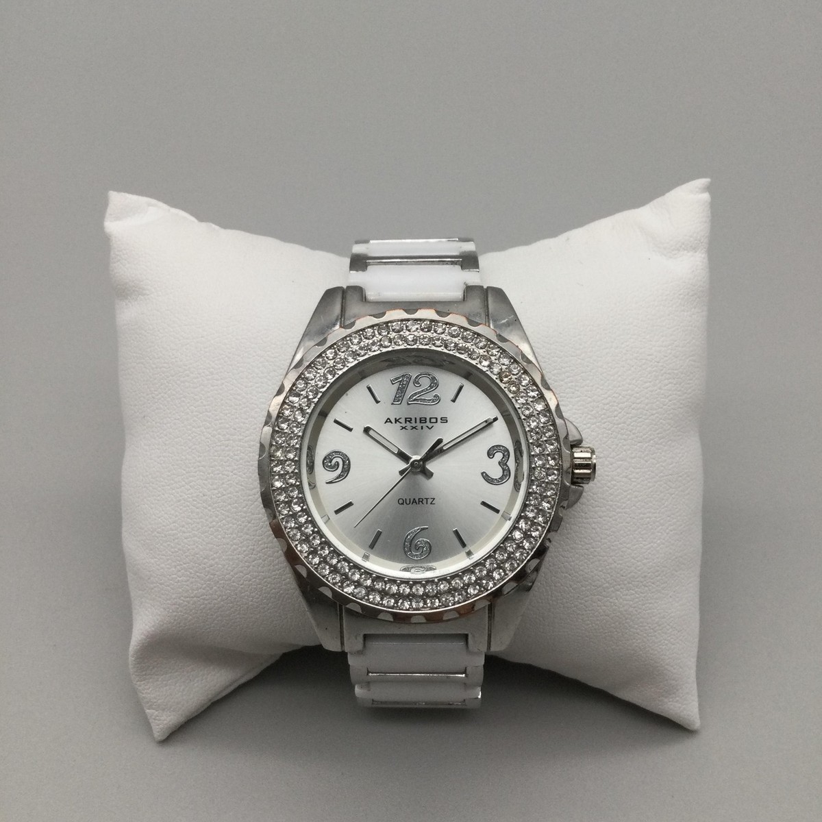 Akribos Womens Watch 39mm White Ceramic Bracelet Crystal 