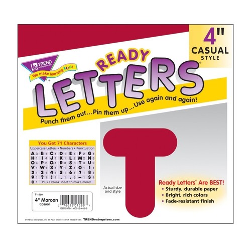 TREND Maroon 4-Inch Casual Uppercase Ready Letters, 432 Pieces - Picture 1 of 2