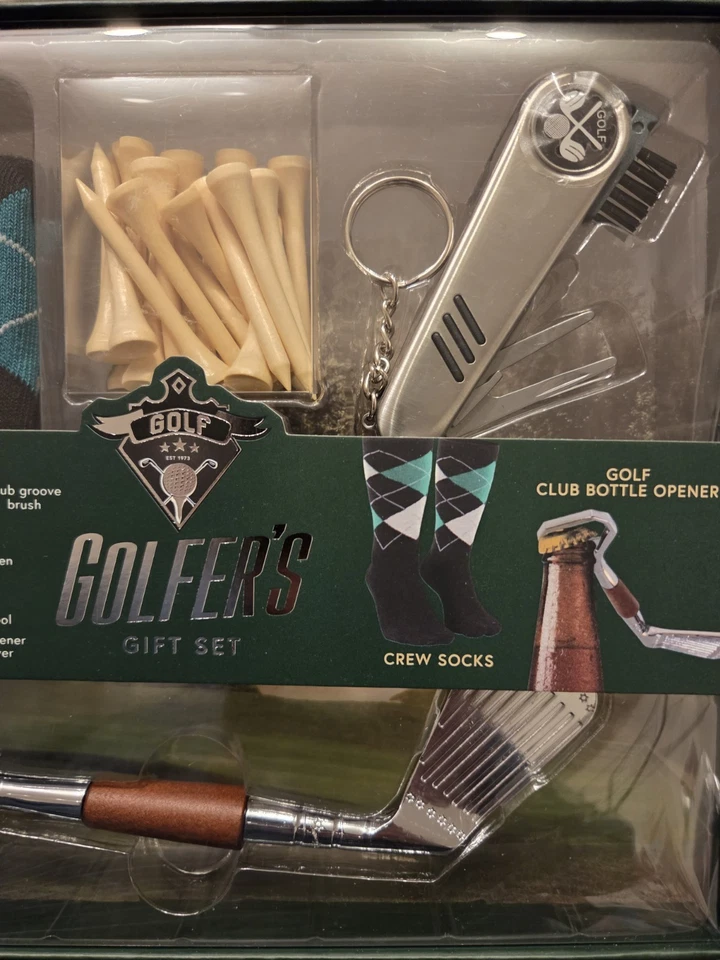 Juego de regalo para golfista dorado kit multiherramienta calcetines abridor de botellas de golf 20 camisetas de golf Foto 2 de 4