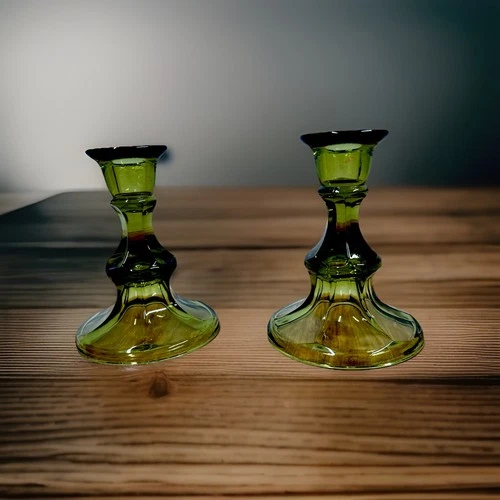 Federal Glass Olive Green Raindrops Thumbprint Vintage 1970 Candle Holder