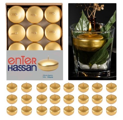 24 PCS 2'' Gold Unscented Floating Candles Metallic Tealights 4+ Hours Burn