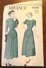 Advance Vintage Pattern 1940's/1950's Misses Dress 5008 sz 14 b 32" EUC