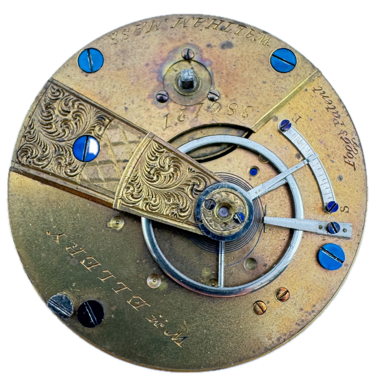 Antique 18s 1869 Waltham 7 Jewel Key Wind Pocket Watch Movement Wm. Ellery USA