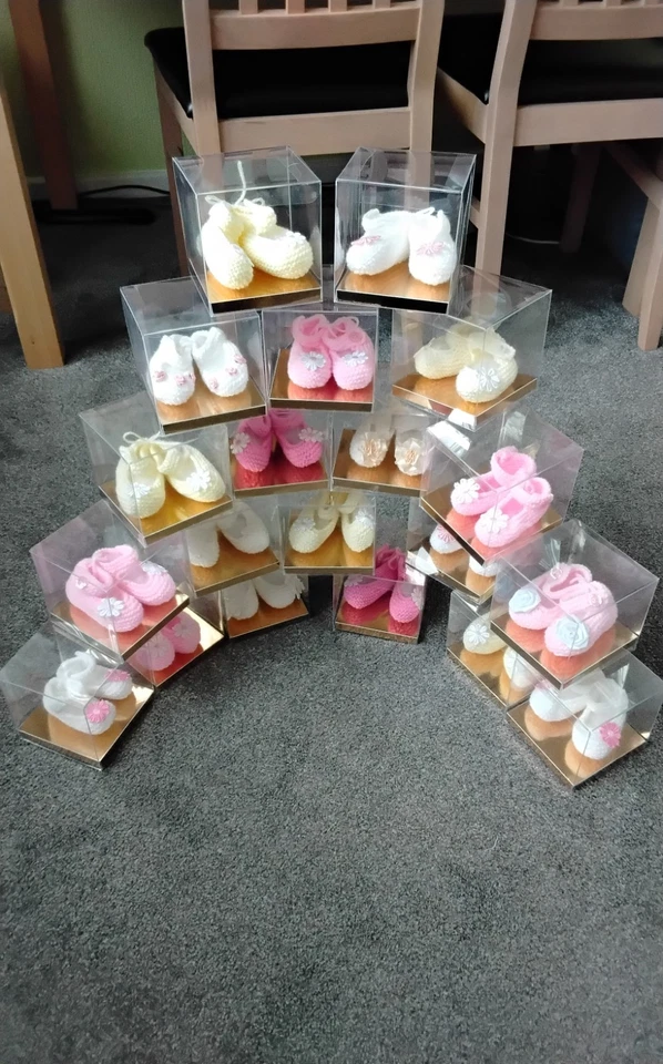 Hand Knitted Mary Jane Ivory with Pearl Flower Shoes - Image 2 of 2