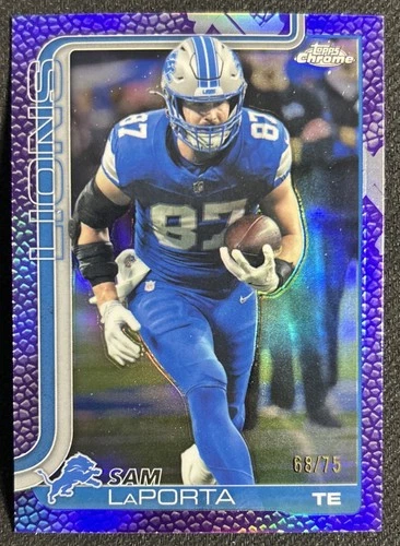 2025 Topps Chrome #100 Sam LaPorta Football Leather Purple #/75