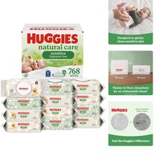 768 Count Natural Care Baby Wipes, Hypoallergenic and Plant-Based for Gentle Use