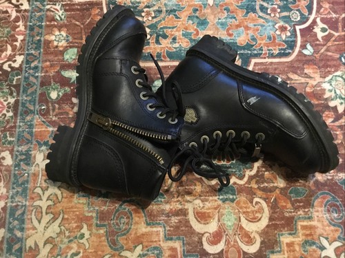 Harley Davidson Women’s Black Leather Biker Zip Boots size 6.5 - Picture 3 of 9