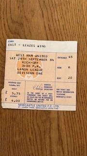 TICKET 1984/85 Newcastle v West Ham United League