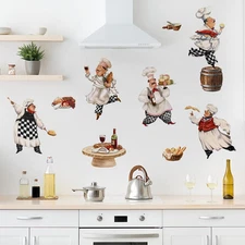 Mfault Italian Fat Chefs Wall Decals Stickers, Funny Cooker Baker Food Chef 