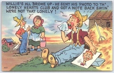 Vintage Comic Postcard Willie's Lonely Hearts Club Tichnor Bros 84121