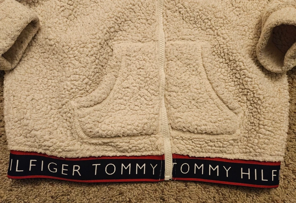 Jaqueta de pelúcia Tommy Hilfiger pele sintética Sherpa com capuz zíper XL (16) bege - Imagem 4 de 4