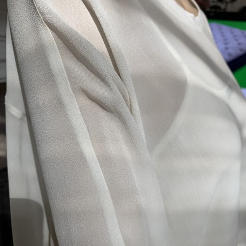 NWT Eileen Fisher Bone Silk Sheer Georgette Crepe Round Neck Top Sz L MSRP $258 - Picture 11 of 12