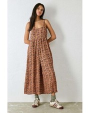 Urban Outfitters Geometric Taylor Crinkle Orange/Brown Jumpsuit Size Small