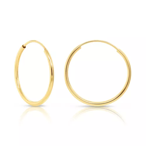 14K Real Solid Yellow Gold Round Endless Hoop Earrings 1mm Tube Hoops Ear Rings - Picture 16 of 77