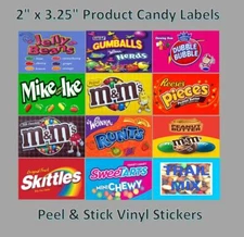 12 Vinyl Peel and Stick 2 x 3.25 Bulk Vending Labels Candy Stickers A+