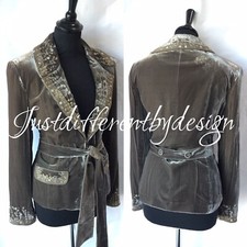 Laura Ashley Vintage Silk Velvet Embroider Beads Boho Belted Evening Jacket 12