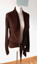 Gold Hawk Brown Knit Cashmere And Silk Waterfall Open Tie Cardigan M UK 12