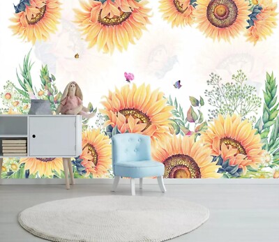 3D Sunflower Butterfly G1692 Wallpaper Wall Murals Removable Self-adhesive Honey