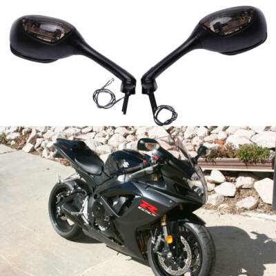 Motorcycle Black LED Turn Signal Rearview Mirrors For Suzuki GSXR