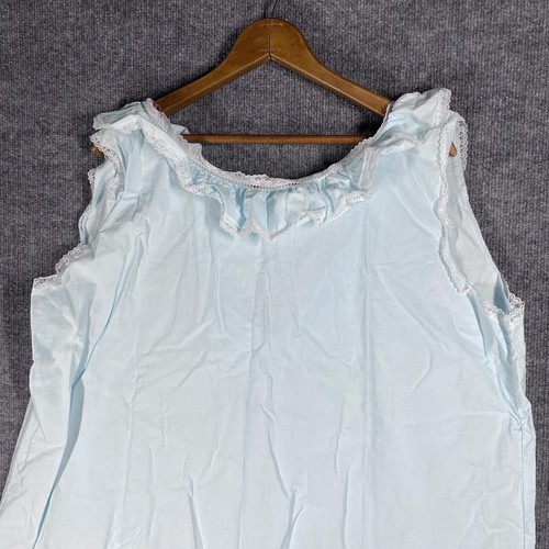 VINTAGE Ashley Taylor II Nightgown Size 24W-44 Cotton Blue Ruffle Frill Floral - Picture 10 of 16