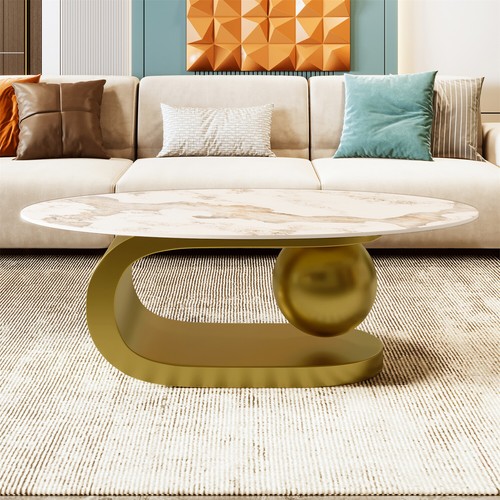 Modern Oval Coffee Table Center Cocktail Table Side End Table for Living Room - Picture 3 of 16