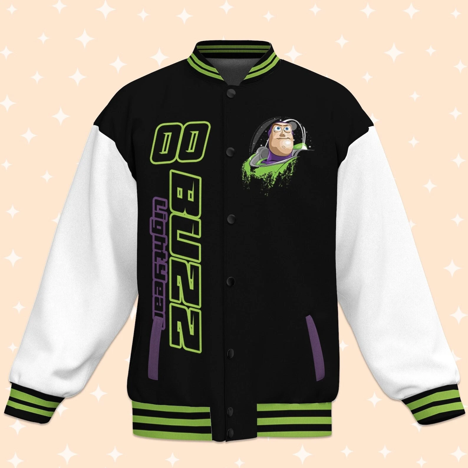 Custom Toy Story Buzz Lightyear Black Baseball Jacket, Adult Varsity Jacket