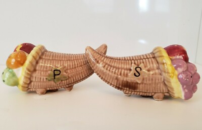 Vintage Large Tilso Cornucopia Salt Pepper Shaker Set