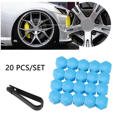 20x 17mm Wheel Lug Nut Bolt Center Cover Black Caps & Tool Fit For VW Audi Skoda