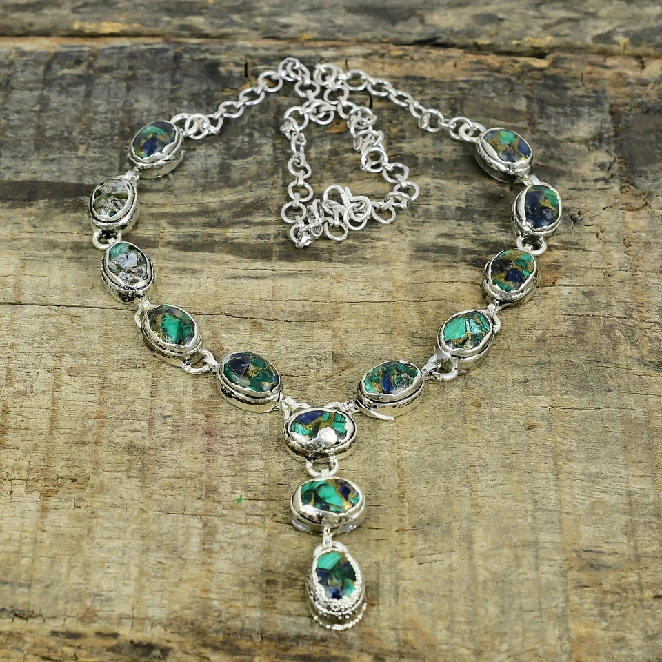 Azzurrite Malachite Elettroformati 925 Argento Sterling Collana Per Natale Gifts - Immagine 2 di 4