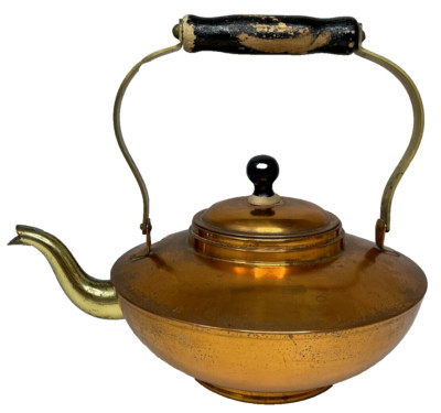 Copper & Brass Tea Kettle VTG Wooden Handle & Knob Made in Holland