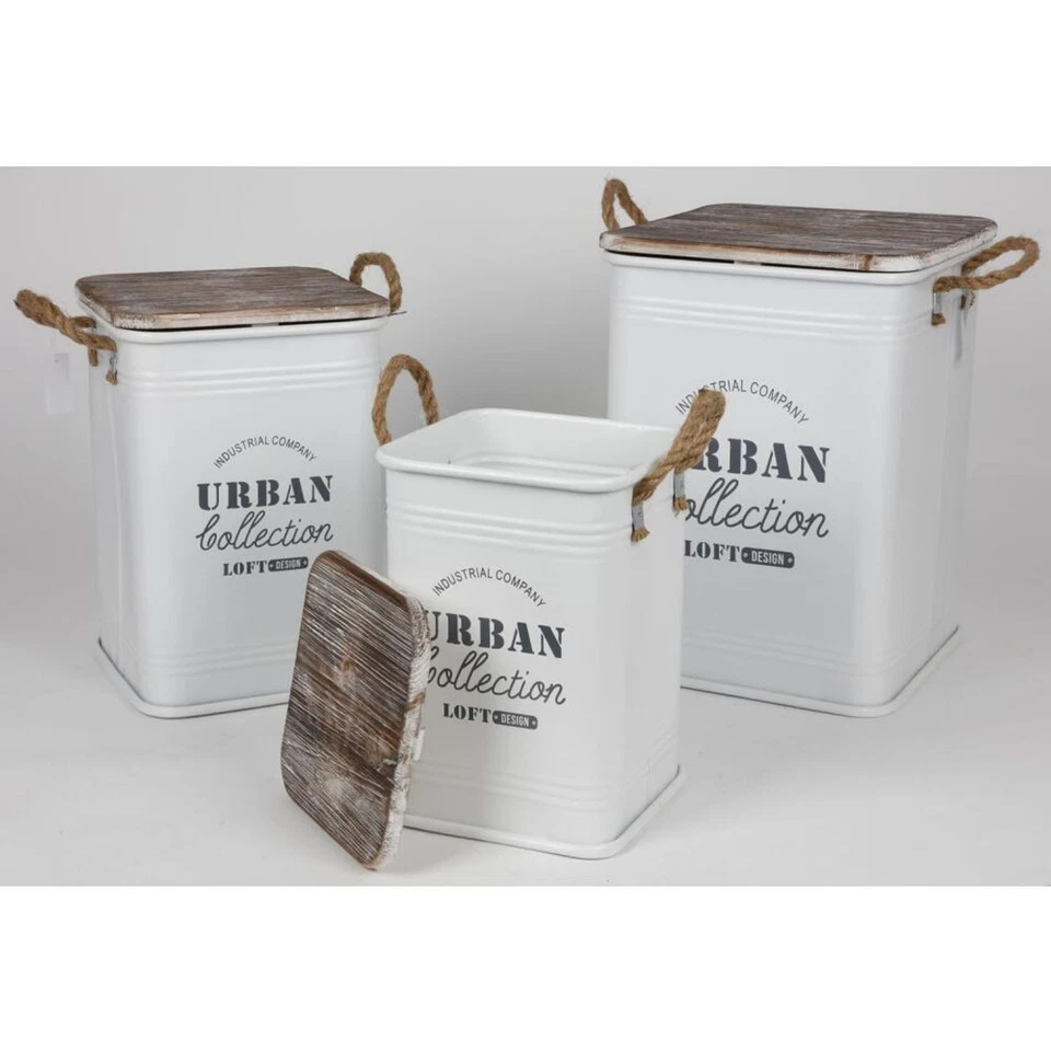 3er Set Sitztonnen Metallo Sgabello Coperchio Decorazione Scatola Stoccaggio