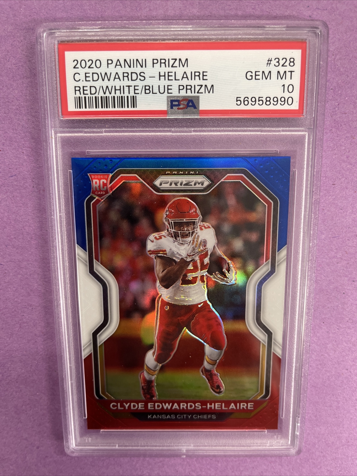 2020 Prizm Clyde Edwards-Helaire RC Rookie RWB PRIZM #328 PSA 10 GEM MT #8990