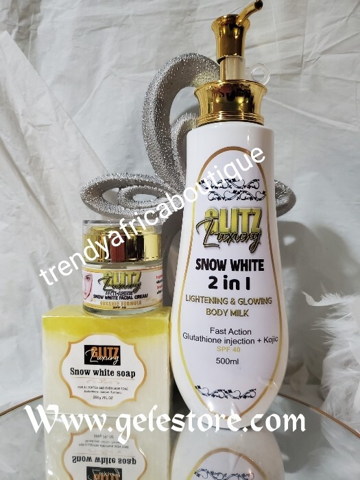 4pcs Glitzluxury SNOW WHITE Body Lotion, Face Cream, Soap & Serum