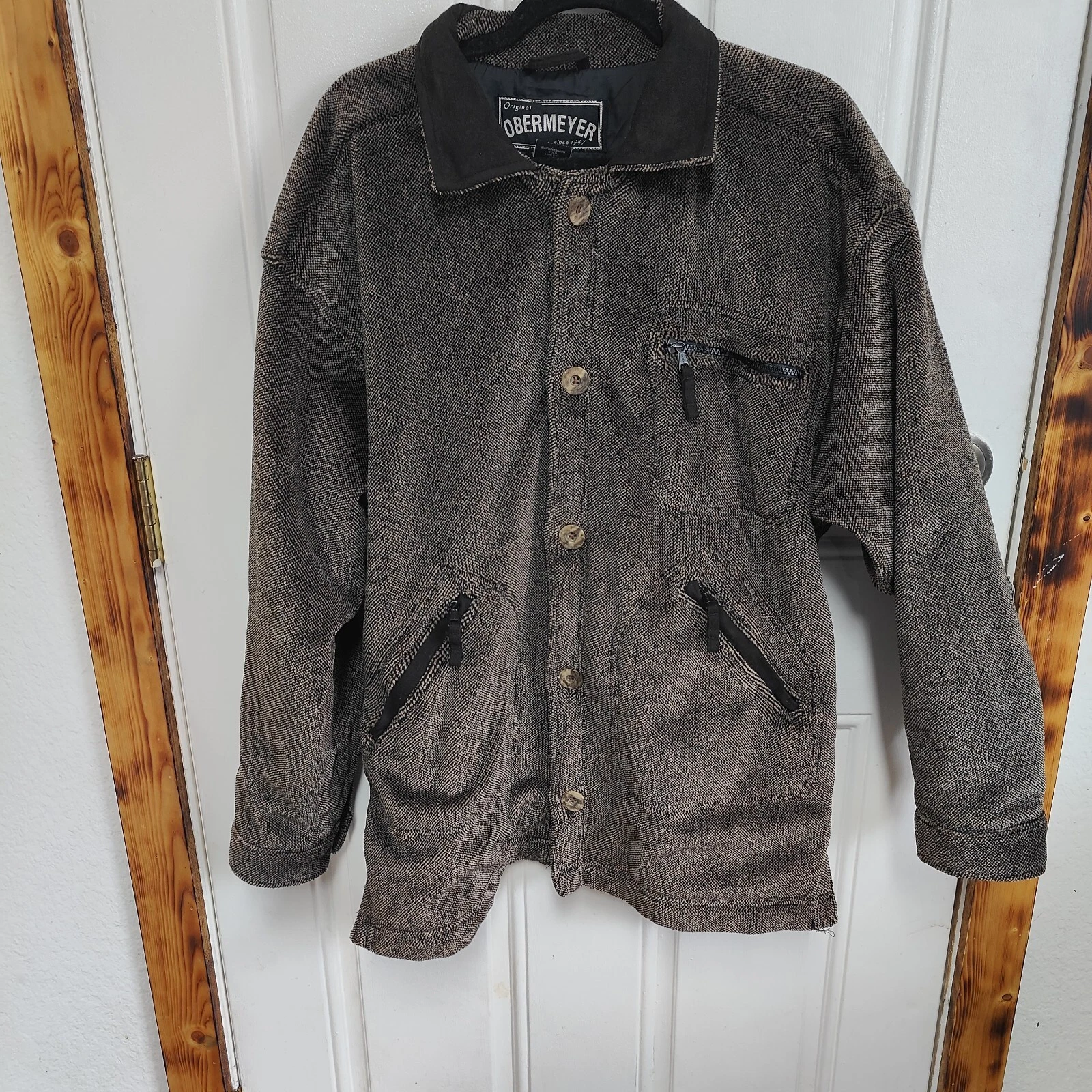 Obermeyer Fleece Jacket Mens Large Gray Button Pockets Outdoor Winter