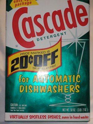 #ad 1* Vintage 1960s Cascade Dish Washer Detergent 50 oz NOS Box Full Family Size $29.99