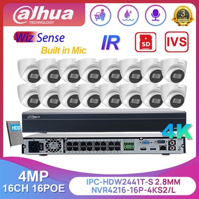 Dahua 16CH NVR 4MP IR WizSense Starlight AI Turret IP Camera MIC CCTV System Lot