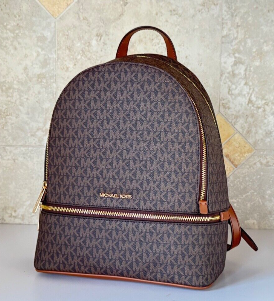 Michael Kors Rhea Medium Zip Backpack MK Brown | eBay