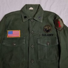 Vietnam War Era US Army OG 107 Sateen Fatigue Shirt 9th Infantry Patches 14.5 33