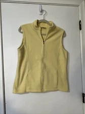 L.L. Bean Womens Fleece Vest Yellow Full Zipper Pockets Stretch Mock Neck Large