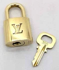 Auth Louis Vuitton Cadena PadLock Lock & Key Set Brass Gold Number Random