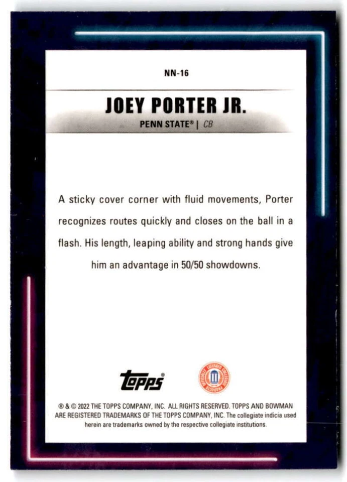 2022 Bowman's Best University Neon Neophytes Shimmer #NN-16 JOEY PORTER JR. - Image 2 of 2