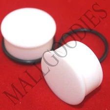1315 White Acrylic Single Flare 1" One Inch Ear Plugs 25mm MallGoodies 1 Pair