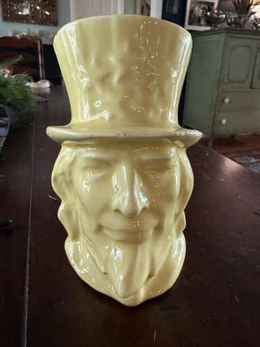 VINTAGE GLAZED YELLOW CERAMIC UNCLE SAM HEAD w/HAT MCCOY MARKED PLANTER