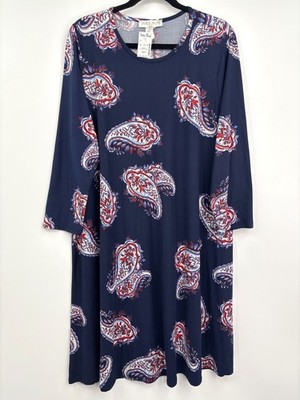 Jamie & Layla Paisley Print Stretch Casual Dress Navy 2X NEW