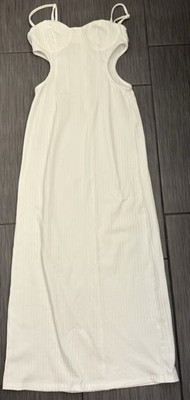 White Fox White Maxi Dress With Side Cutouts Size Medium Adjustable Straps 