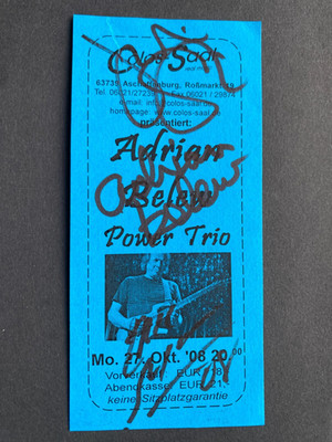 ADRIAN BELEW & Power Trio 2008 In-person signed Eintrittskarte 7x15 Autogramm
