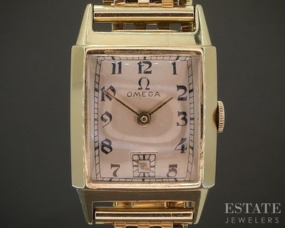 1944 14k Yellow Gold Omega JB Champion Beads of Rice Bracelet Mens Watch p24776